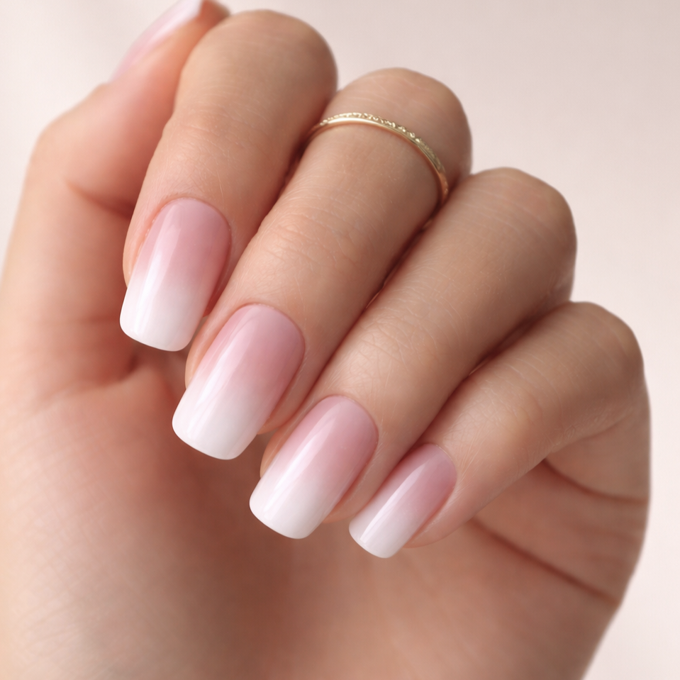 Faux Ongles Babyboomer Roses Carrés Courts Press On Nails Ombre