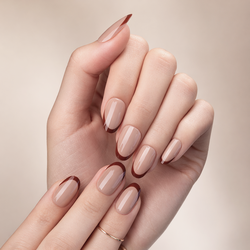 Faux Ongles Beiges et Bruns Courts Press On Nails