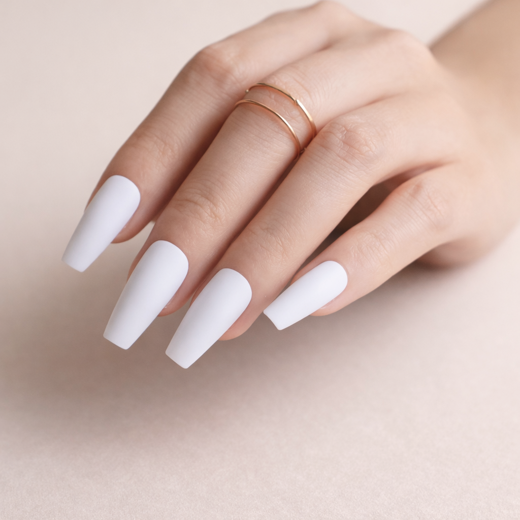 Faux Ongles Blanc Matte Ballerine Longs Press On Nails