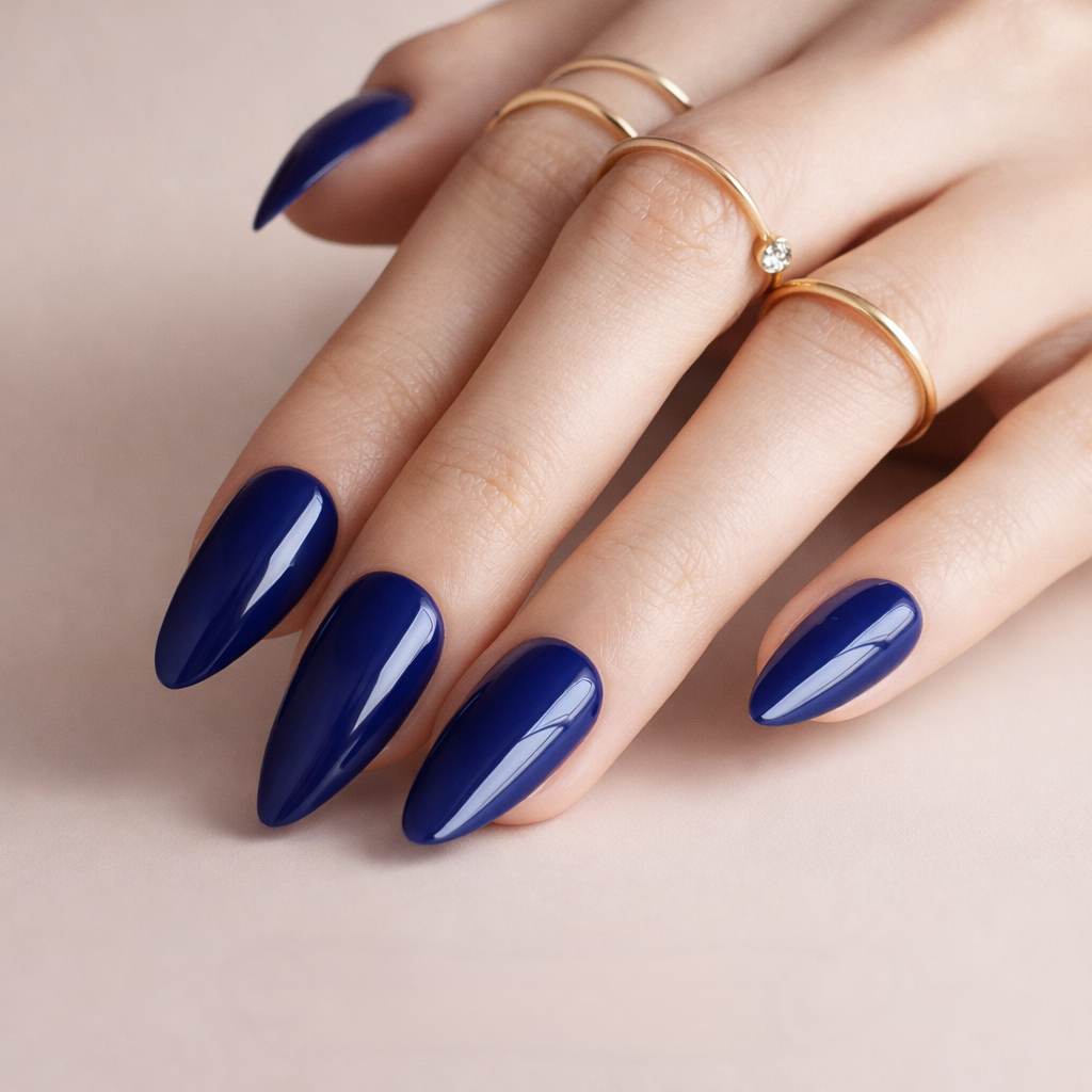 Faux Ongles Bleu Pointu Mi-Longs Press On Nails