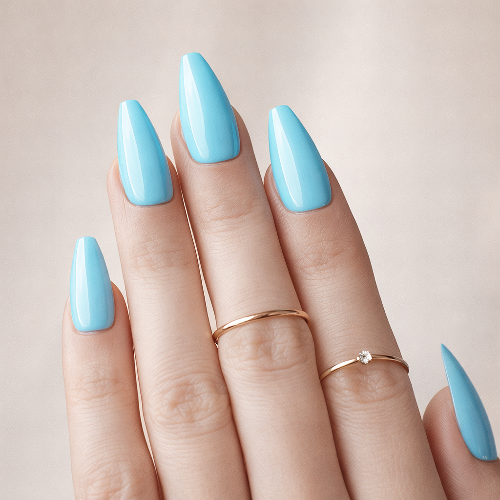 Faux Ongles Bleu Turquoise Ballerine Mi-Longs Press On Nails