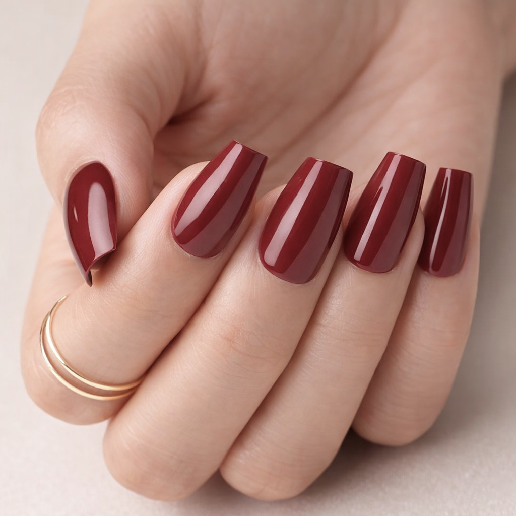 Faux Ongles Bordeaux Carrés Mi-Longs Press On Nails