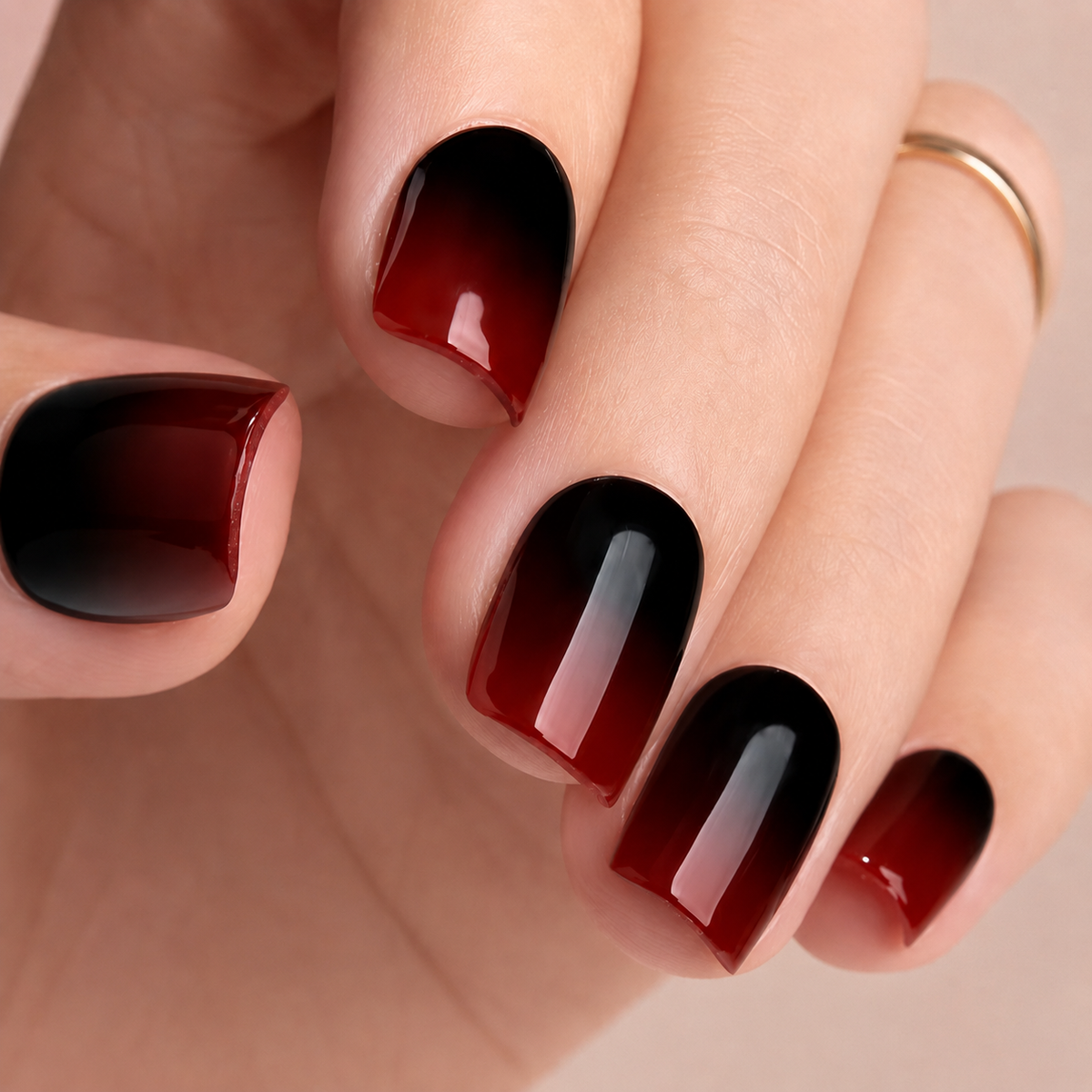 Faux Ongles Dégradé Noir & Rouge Courts press on nails
