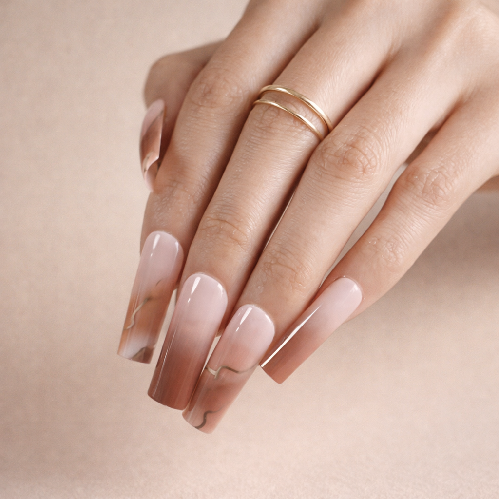 Faux Ongles Dégradé Nude Coffin Longs Press On Nails