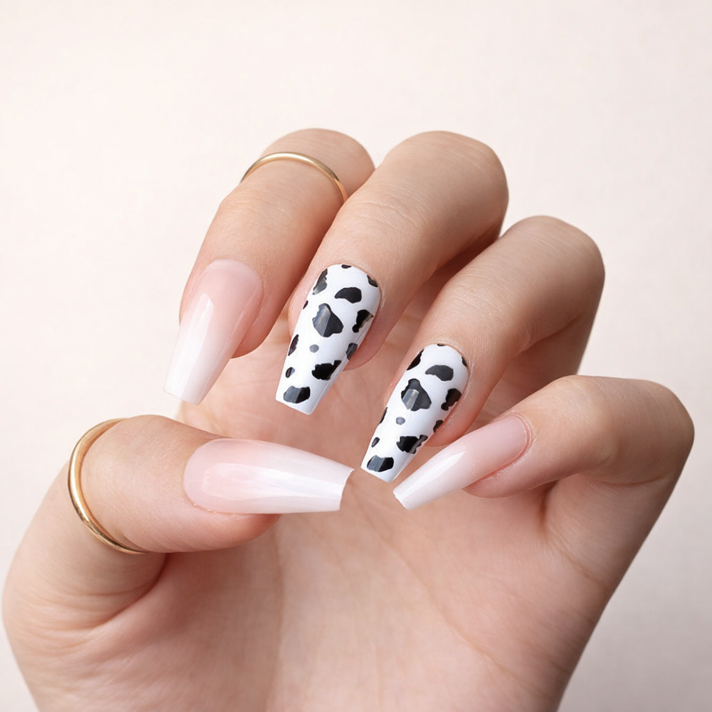 Faux Ongles Dégradé Vache Ballerine Longs Press On Nails