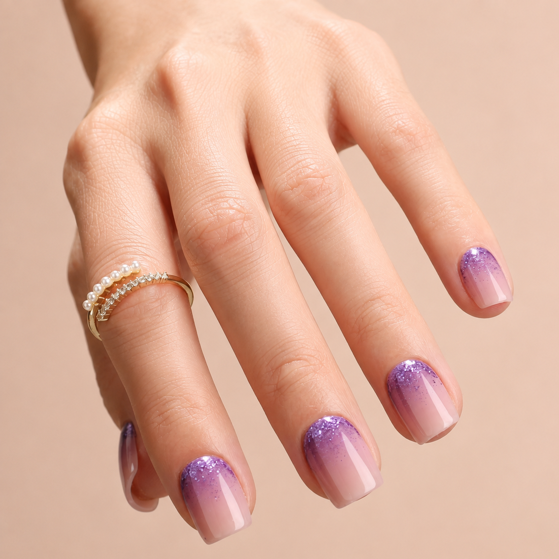 Faux Ongles Dégradé Violet Paillettes Courts press on nails