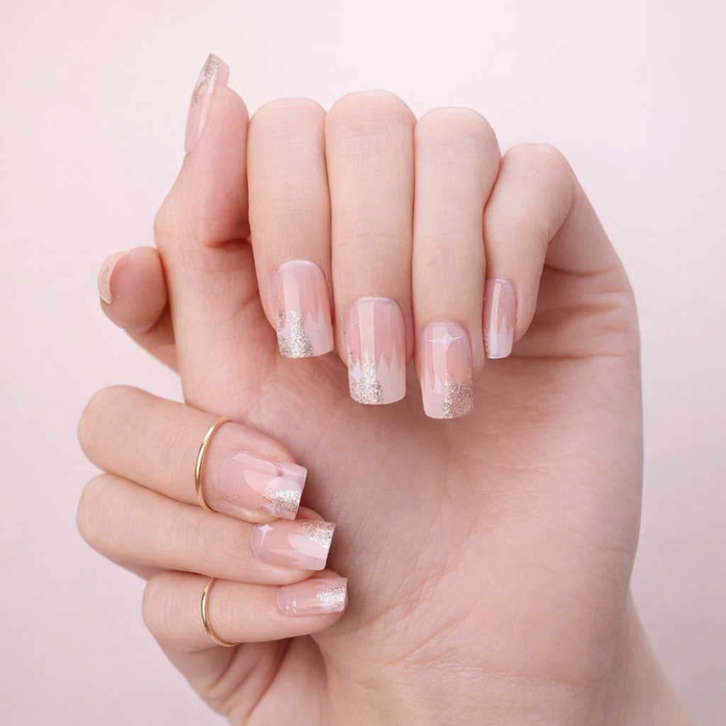 Faux Ongles Nude Pailletés Carrés Press On Nails