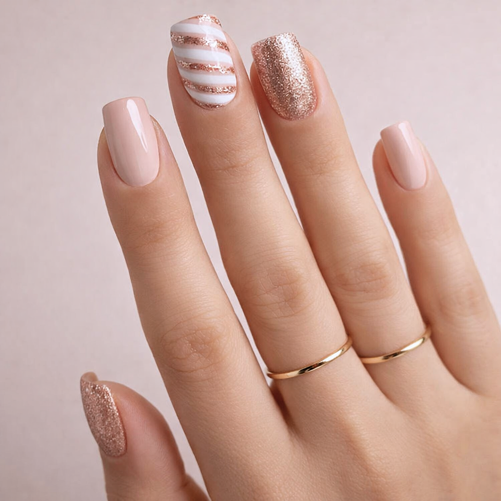 Faux Ongles à Paillettes de Noel Carrés Courts Press On Nails