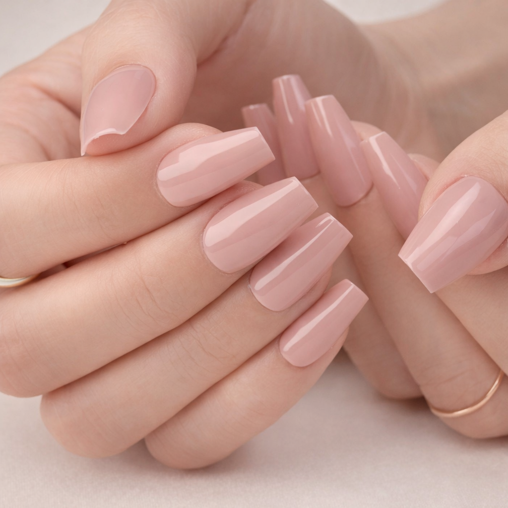 Faux Ongles Rose Pâle Carré Mi-Longs Press On Nails