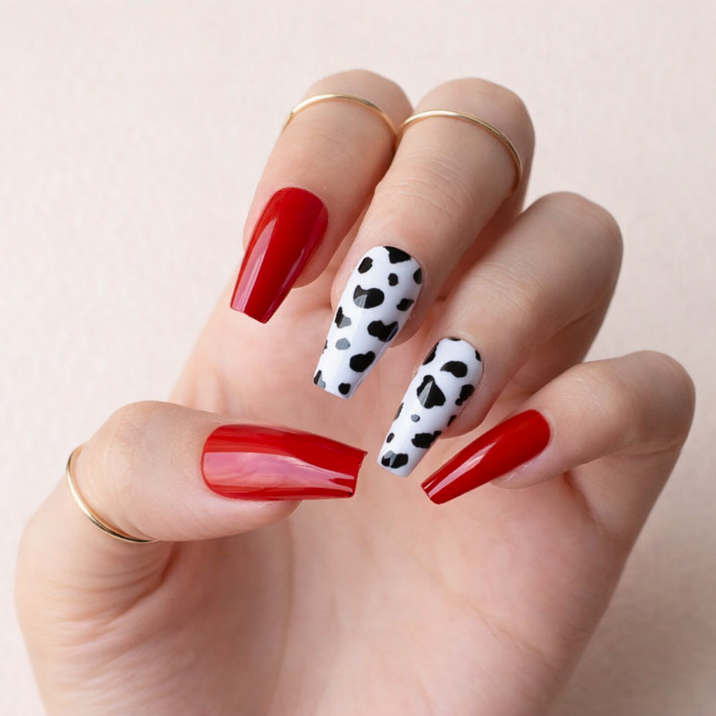 Faux Ongles Rouge Vache Ballerine Press On Nails Longs