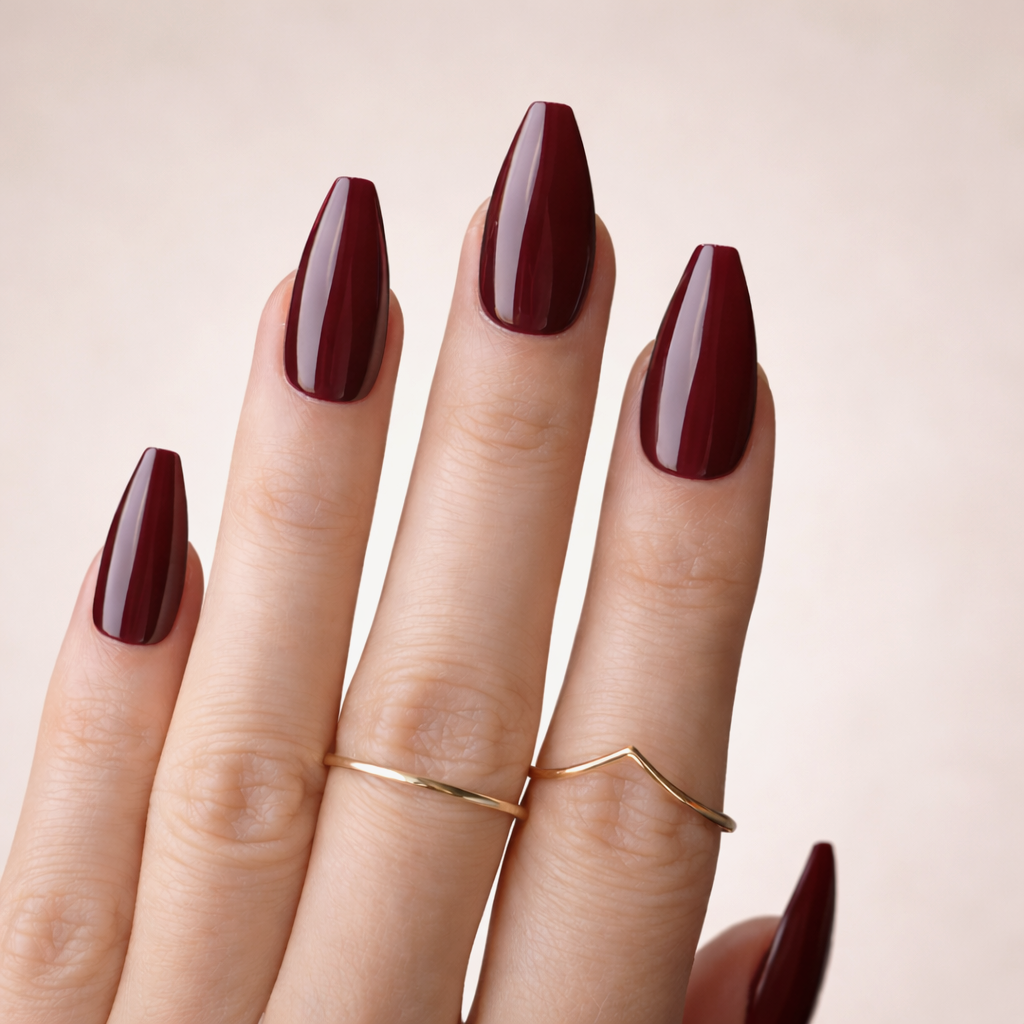 Faux Ongles en Gel Bordeaux Mi-Longs Press On Nails