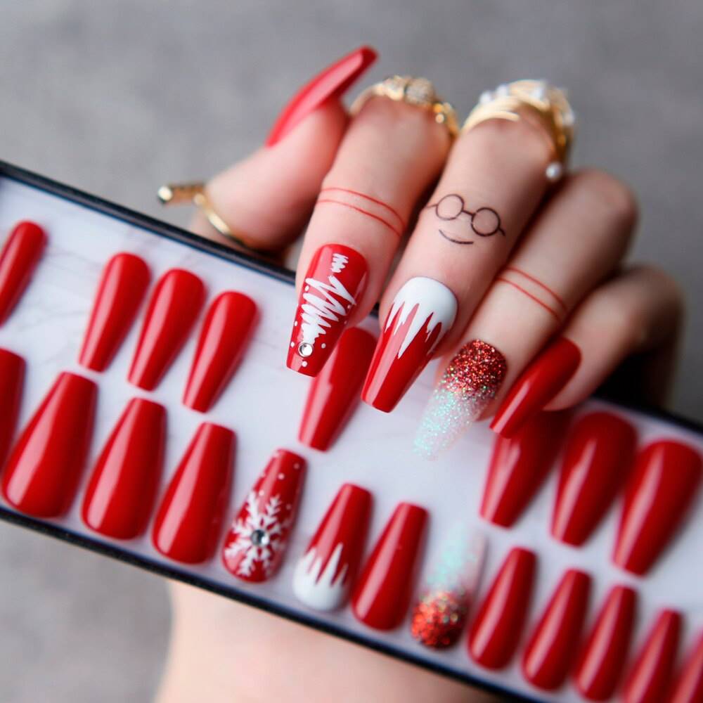 Faux Ongles Noël Ballerine Longs en Gel Press On Nails