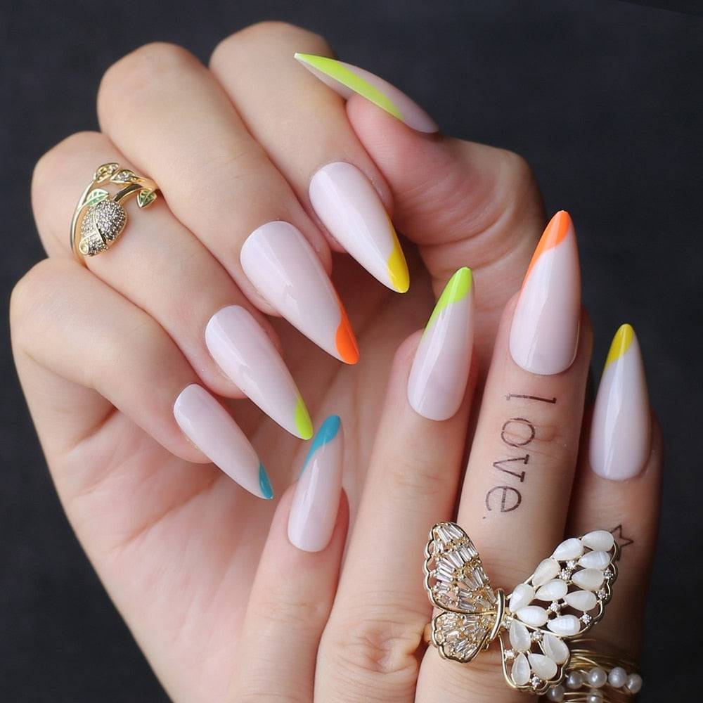 Faux Ongles Blancs Stiletto Longs Press On Nails