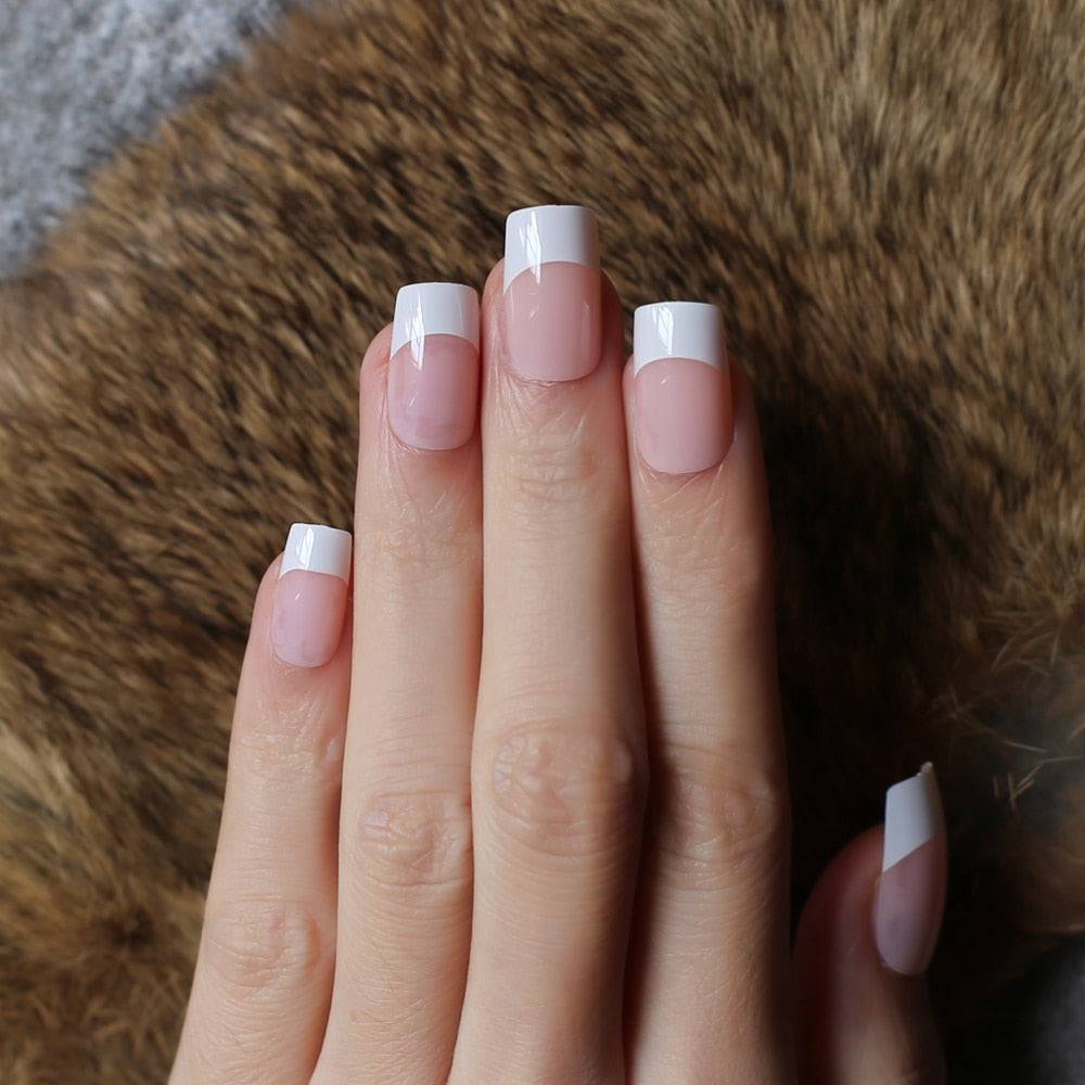 Faux Ongles French Carré Courts Rose & Blanc Press On Nails Default Title