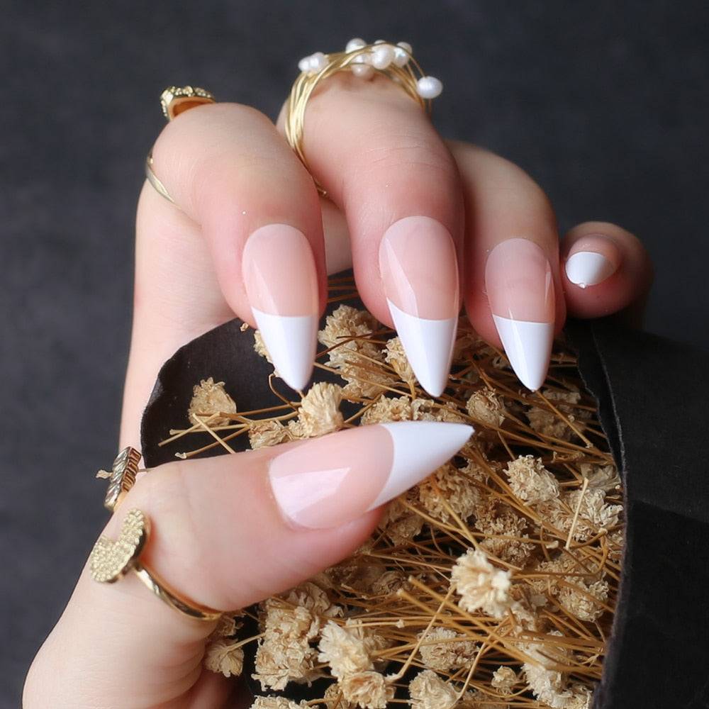 Faux Ongles French Stiletto Mi-Longs Press On Nails Default Title