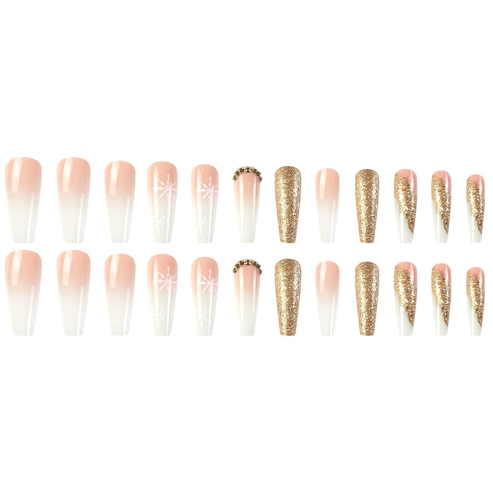 Faux Ongles de Noel Longs et Dorés Press On Nails