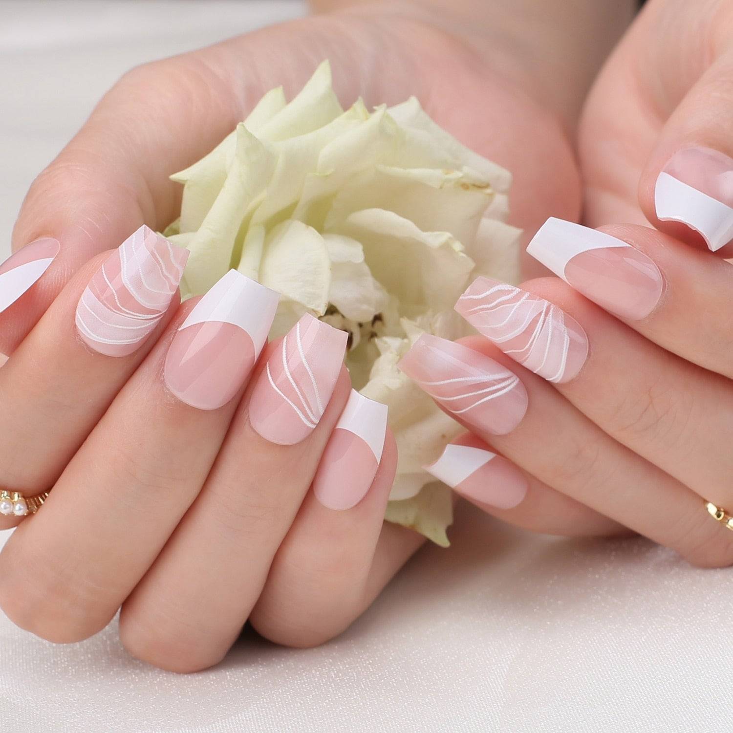 Faux Ongles French Dégradé Carrés Press On Nails