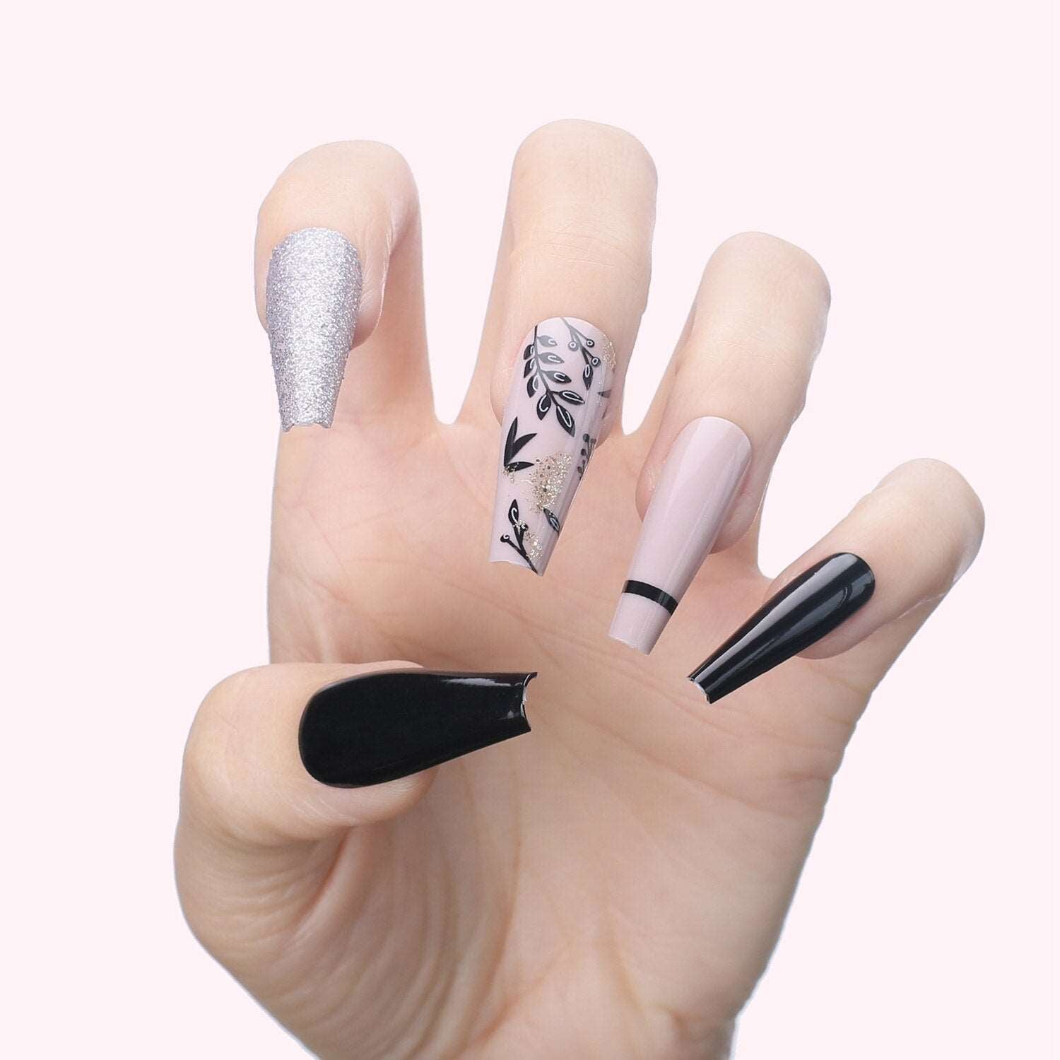 Faux Ongles Noir Ballerine Longs Press On Nails