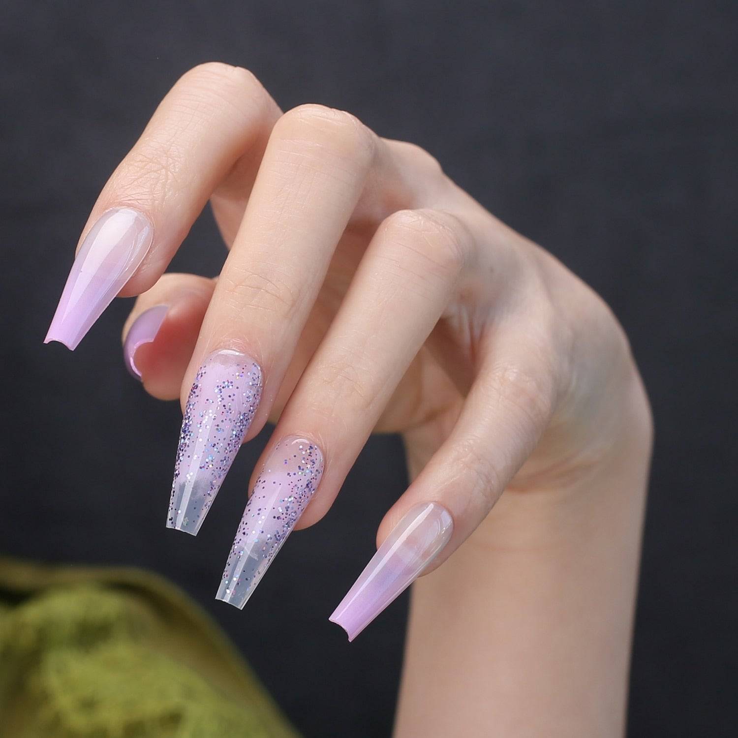 Faux Ongles Pastels Pailletés Longs Press On Nails