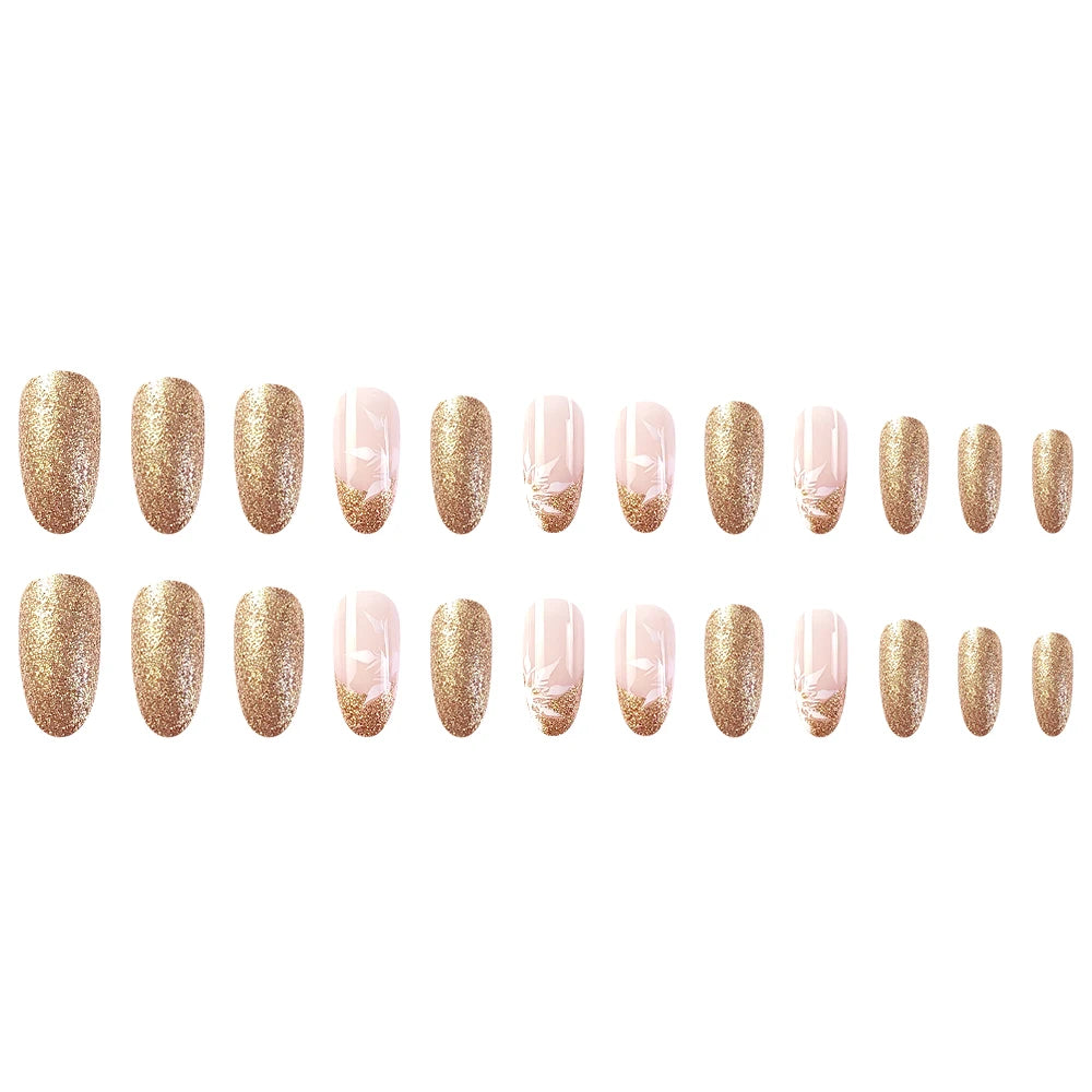 Faux Ongles Roses & Dorées en Amande Press On Nails