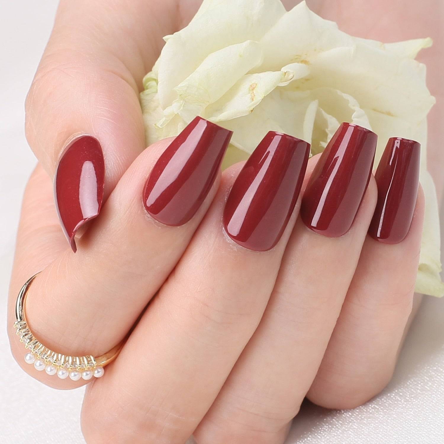 Faux Ongles Bordeaux Carrés Press On Nails