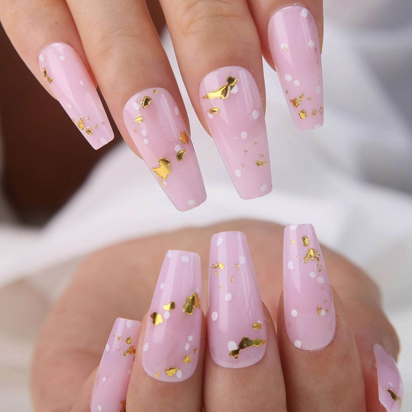 Faux Ongles Roses Pastel Ballerine Longs Press On Nails