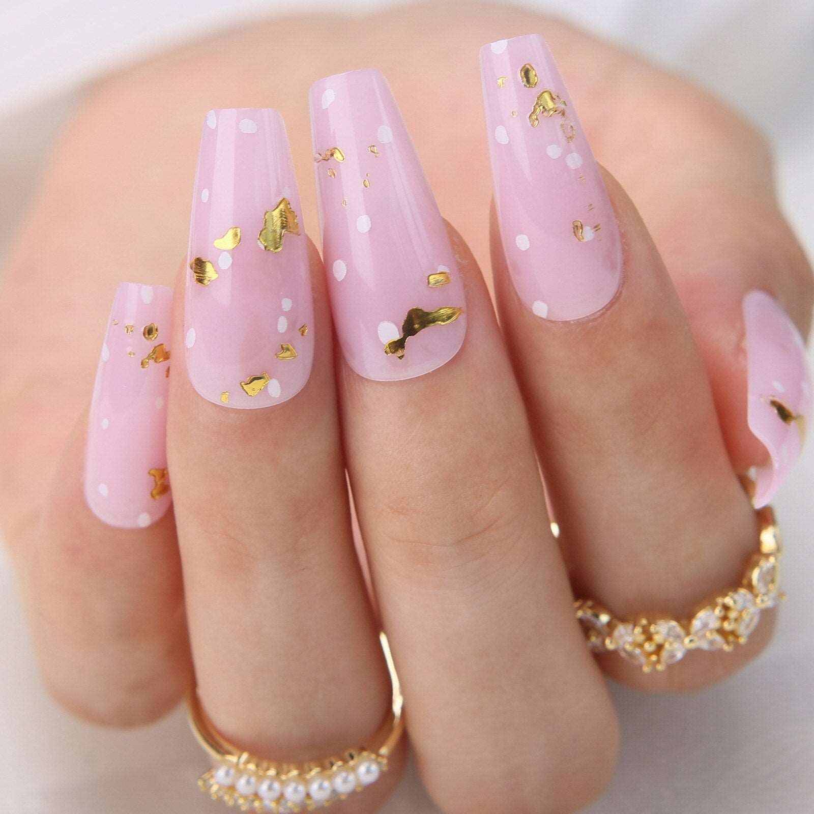 Faux Ongles Roses Pastel Ballerine Longs Press On Nails