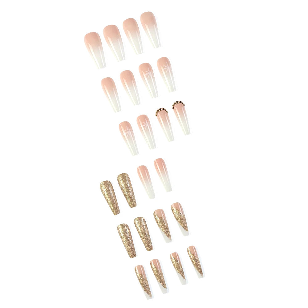 Faux Ongles de Noel Longs et Dorés Press On Nails