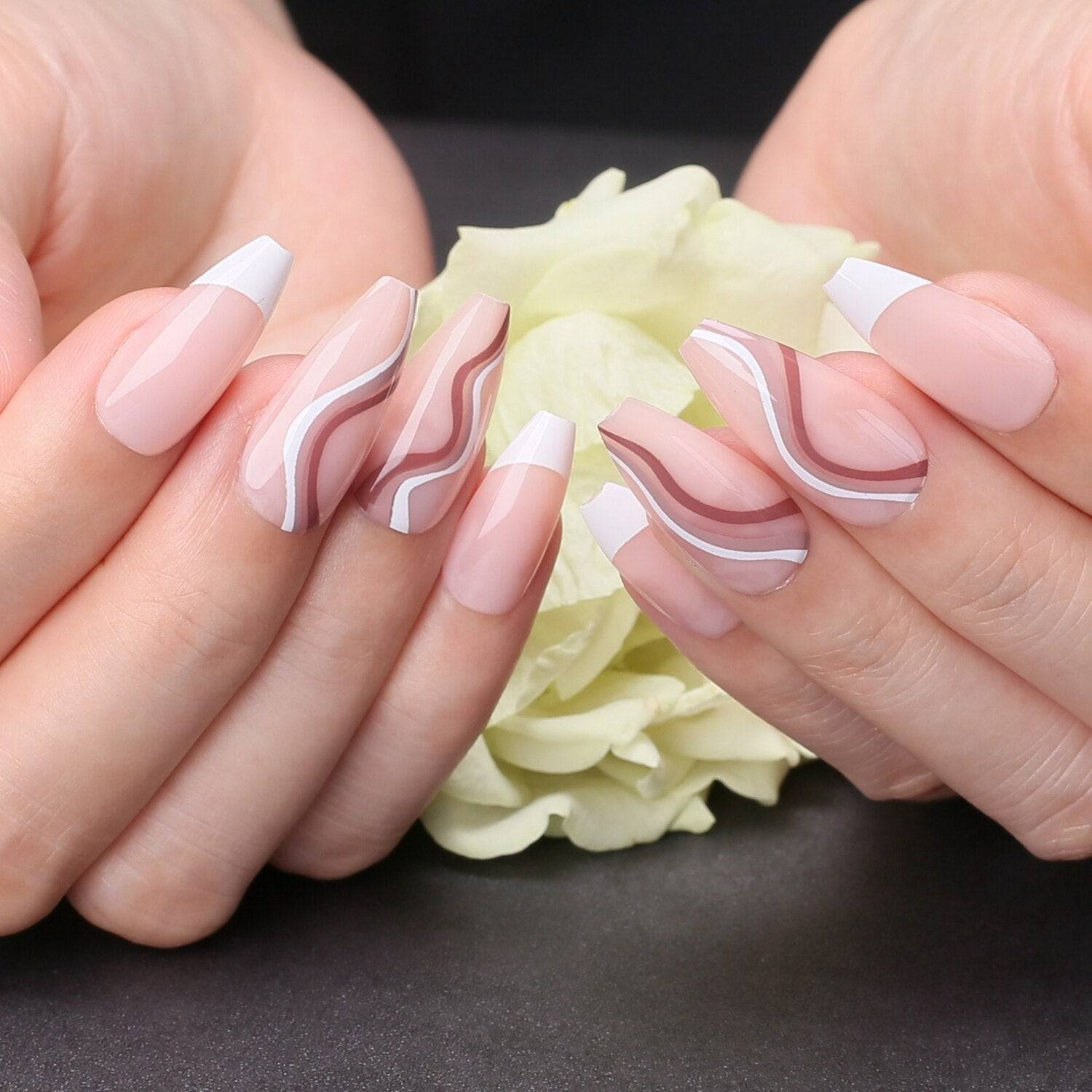 Faux Ongles French Dégradé Roses Longs Press On Nails
