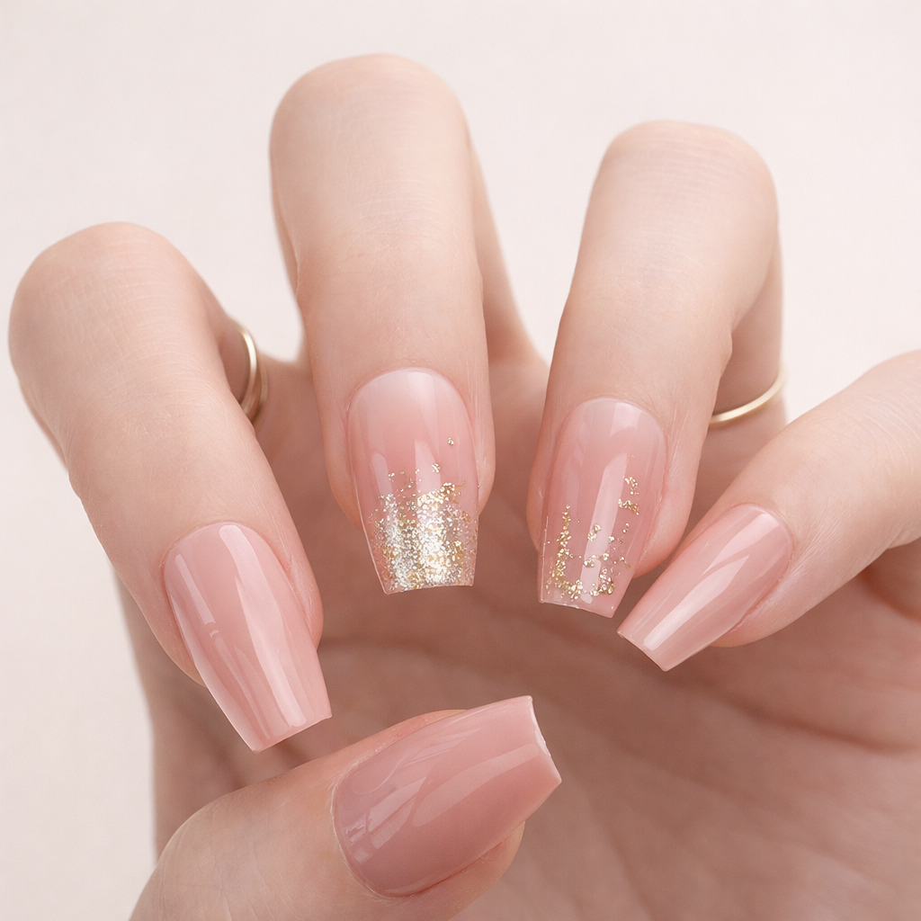 Faux Ongles Beige avec Paillettes