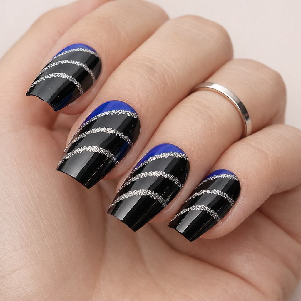 Faux Ongles Noirs Ballerine Mi-Longs