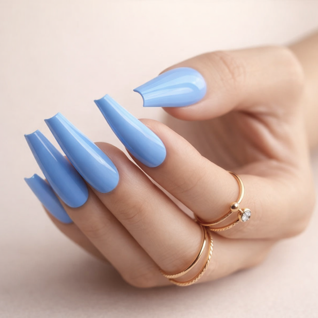 Faux Ongles Bleus Ballerine Longs