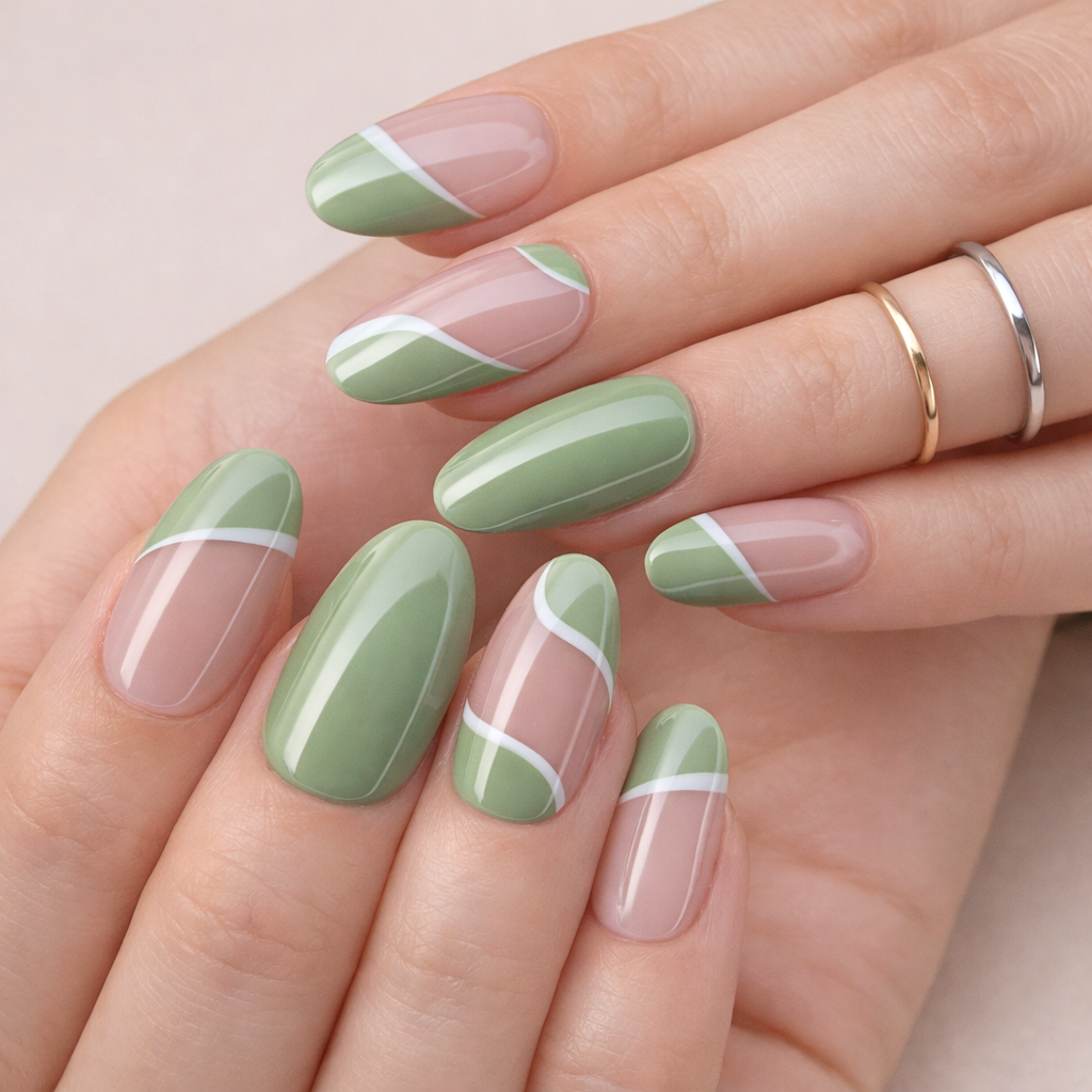Faux Ongles Pastel Vert Amande Mi-Longs