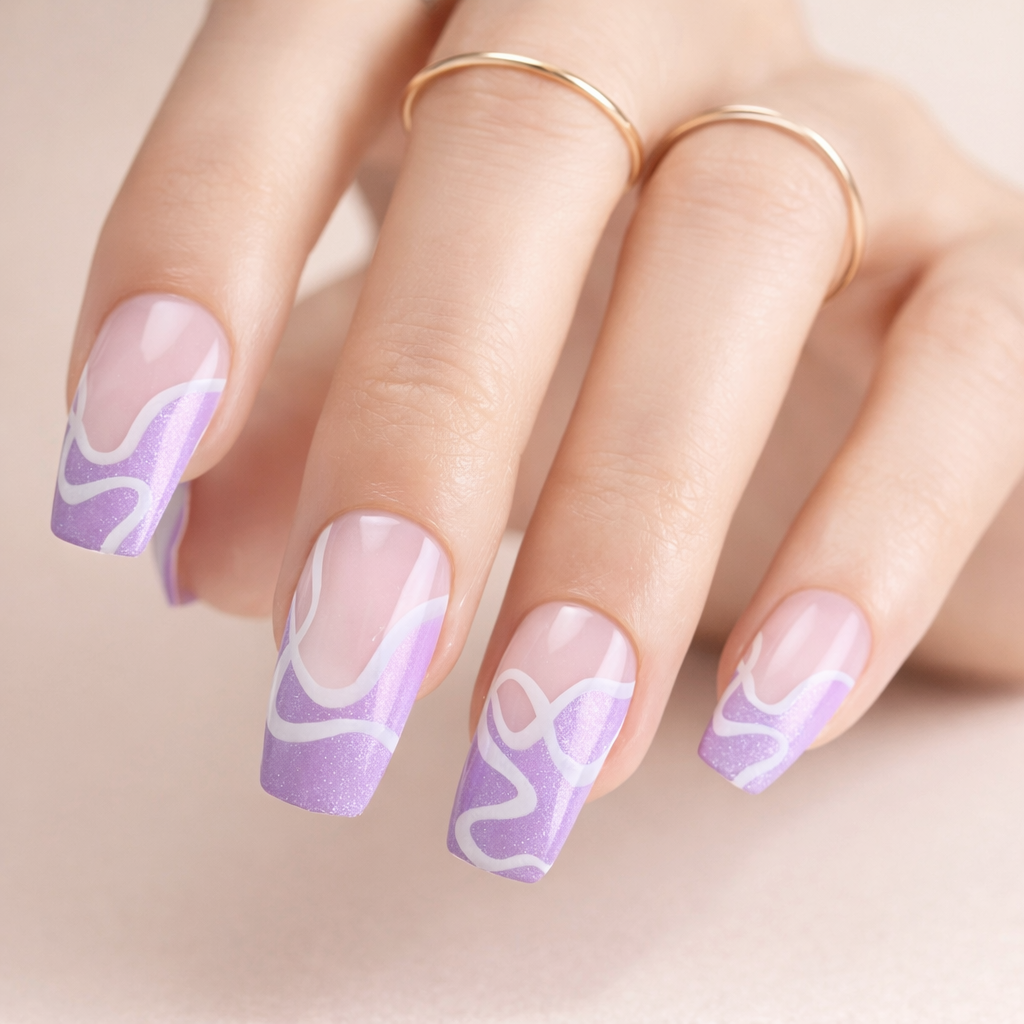 Faux Ongles Pastel Violet Carrés Mi-Longs