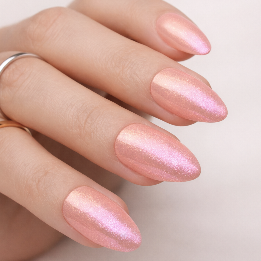 Faux Ongles Chrome Rose Amande Mi-Longs