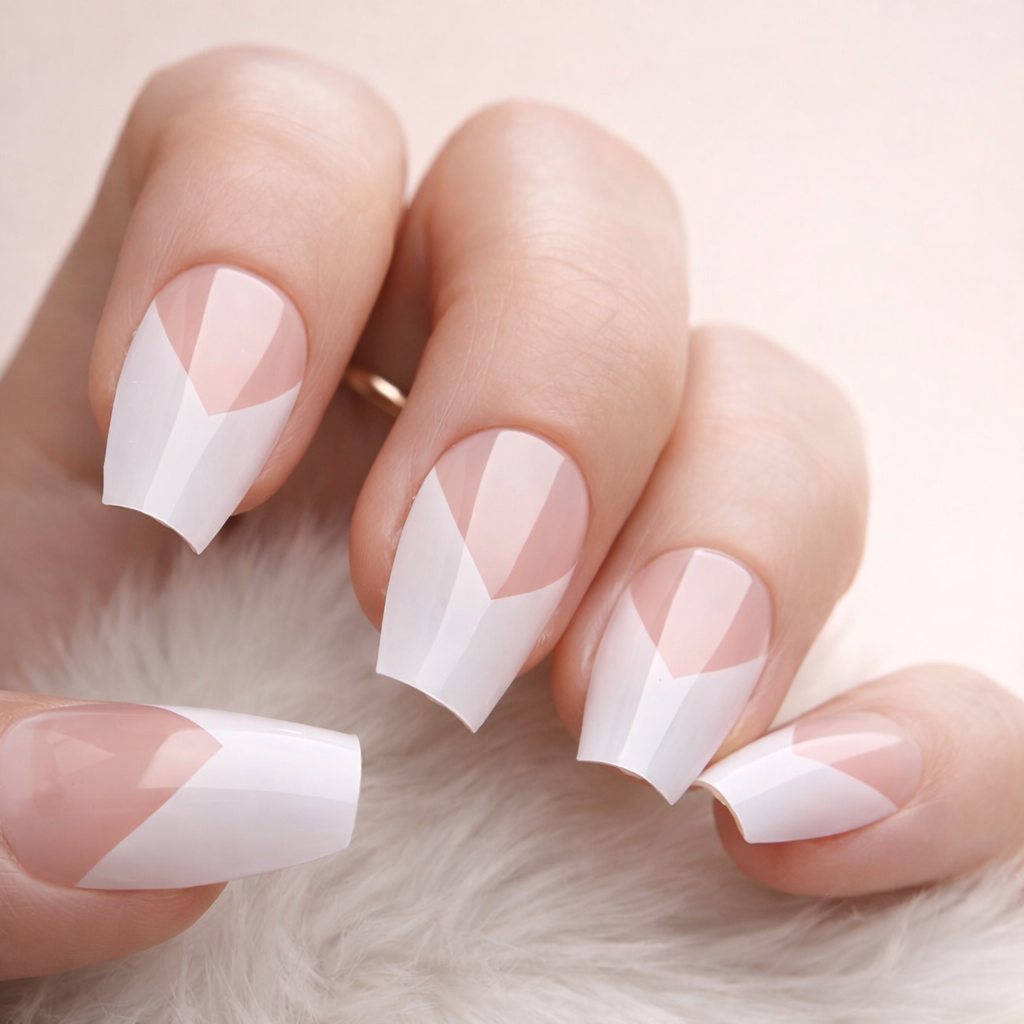 Faux Ongles Ballerine avec French en pointe