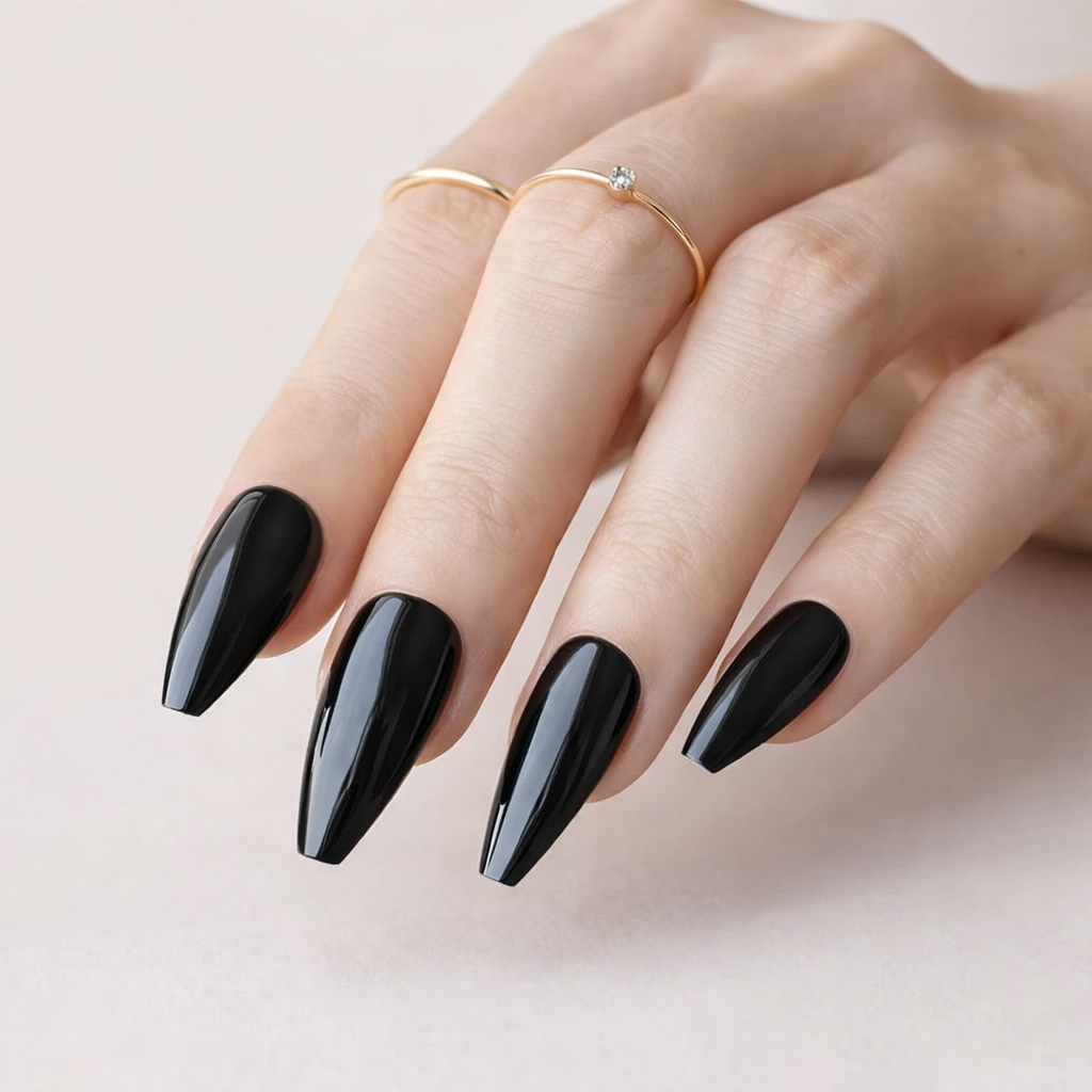 Faux Ongles Noir Ballerine Longs