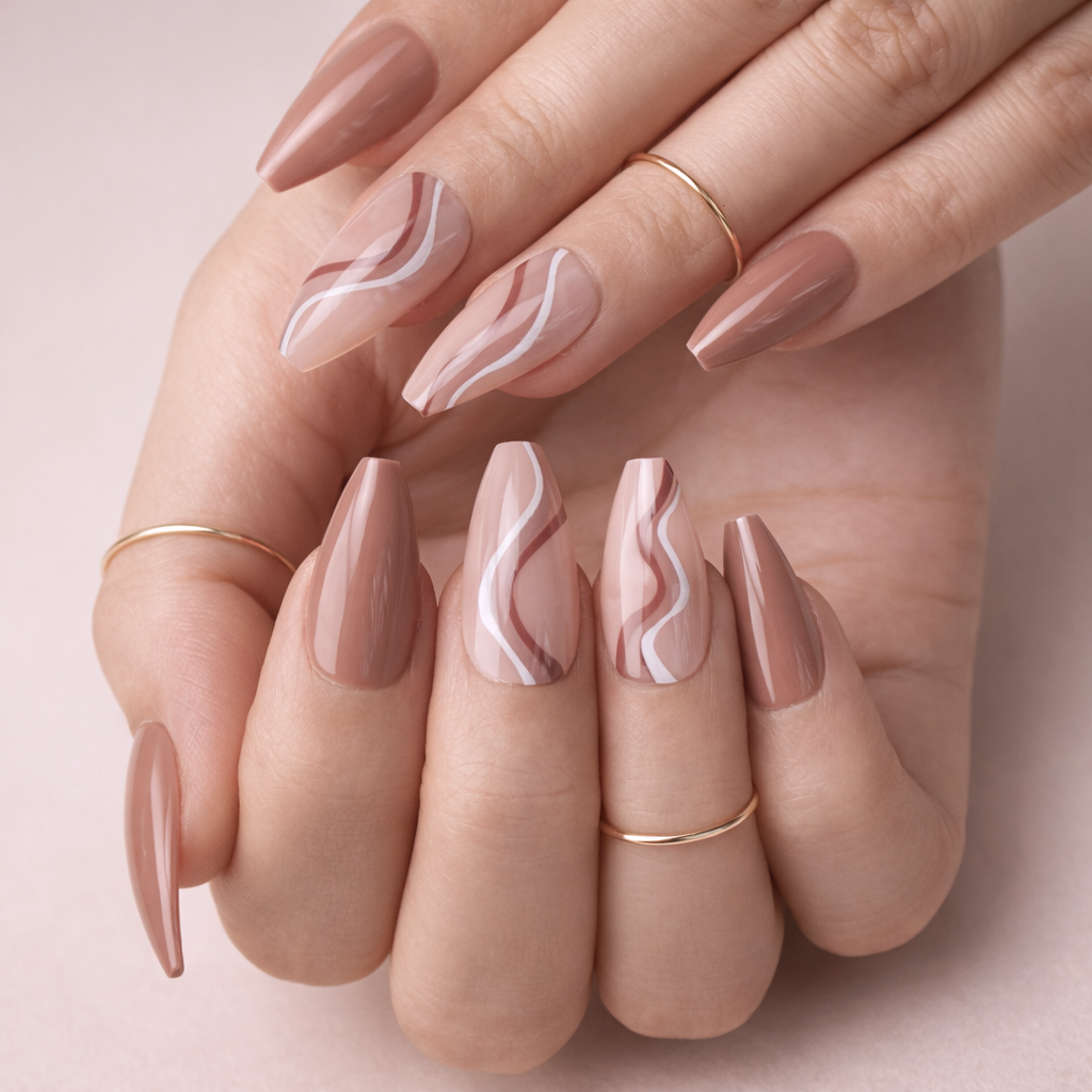 Faux Ongles Nude Ballerine Mi-Longs