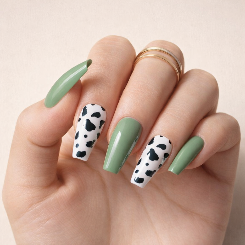 Faux Ongles Vert Vache Ballerine Longs