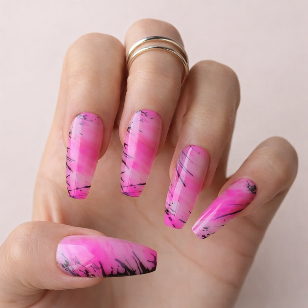 Faux Ongles Roses Fluo Ballerine Longs