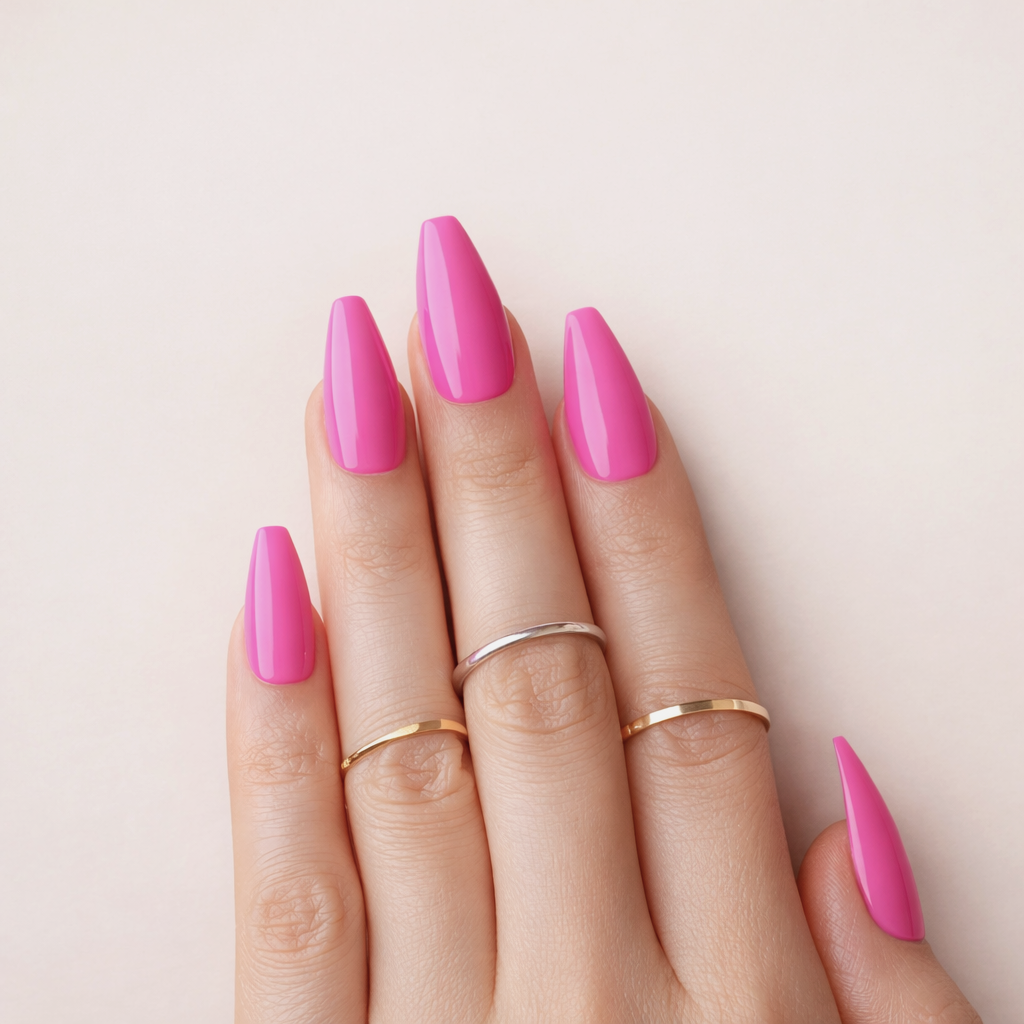 Faux Ongles Roses Ballerine Longs