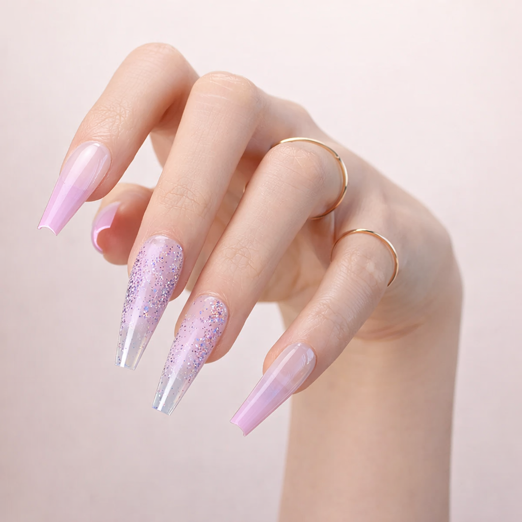 Faux Ongles Pastels Pailletés Longs