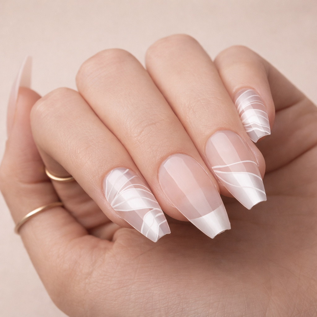 Faux Ongles Nacrés Ballerine Longs