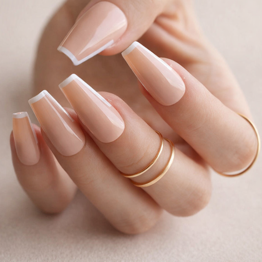 Faux Ongles Ballerine Longs Nude Style French