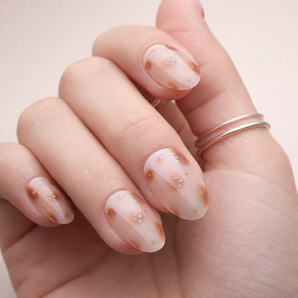 Faux Ongles Marbrés Nude Courts