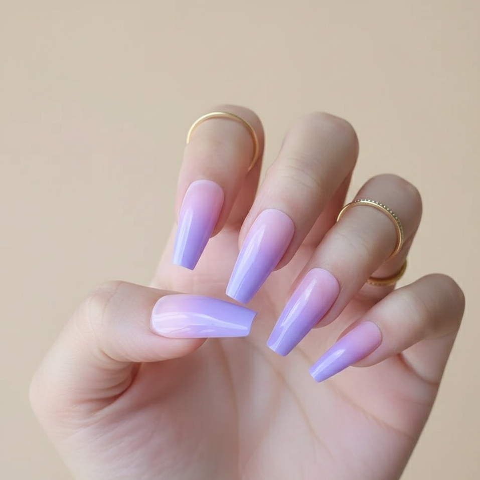 Faux Ongles Violet Ballerine Longs