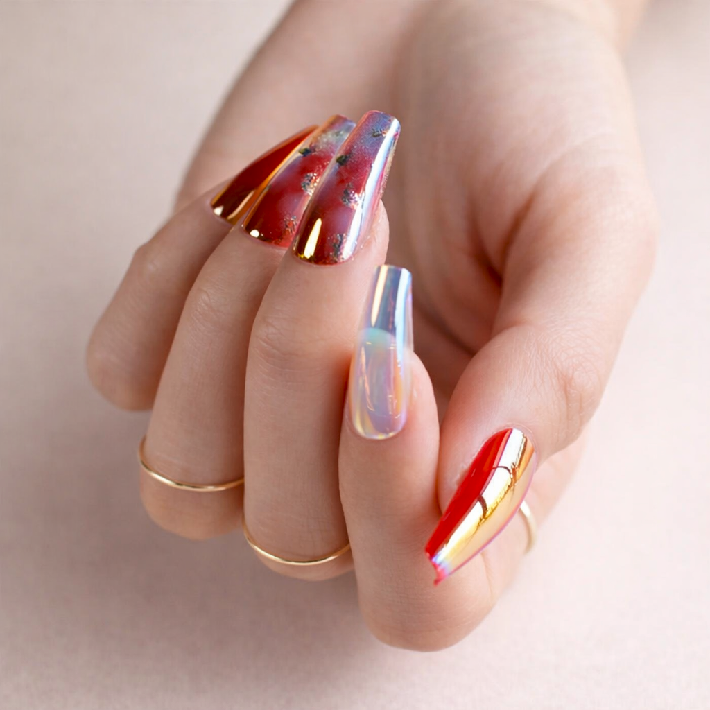 Faux Ongles Fluo Arc En Ciel Ballerine Longs