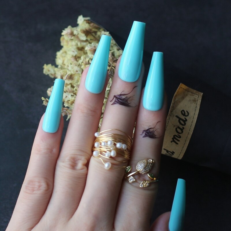Faux Ongles Bleu Cristallin Press On Nails