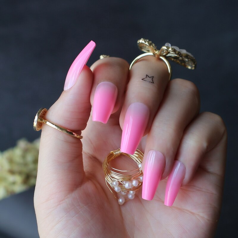 Faux Ongles Rose Clair Ballerine Longs Press On Nails