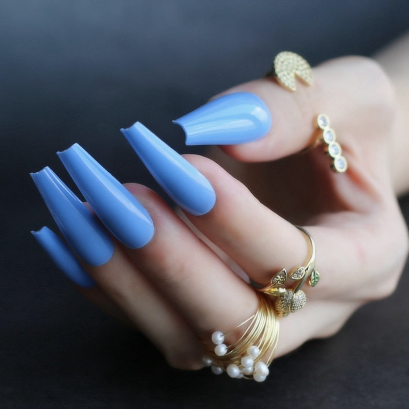 Faux Ongles Bleus Ballerine Longs Press On Nails